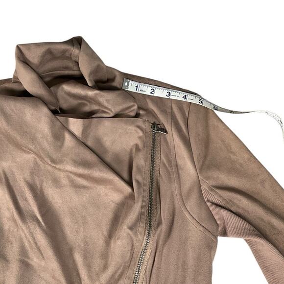 Vigoss Brown Faux Leather Suede Drape Front Moto Size Small Side Zip Casual - Picture 10 of 13